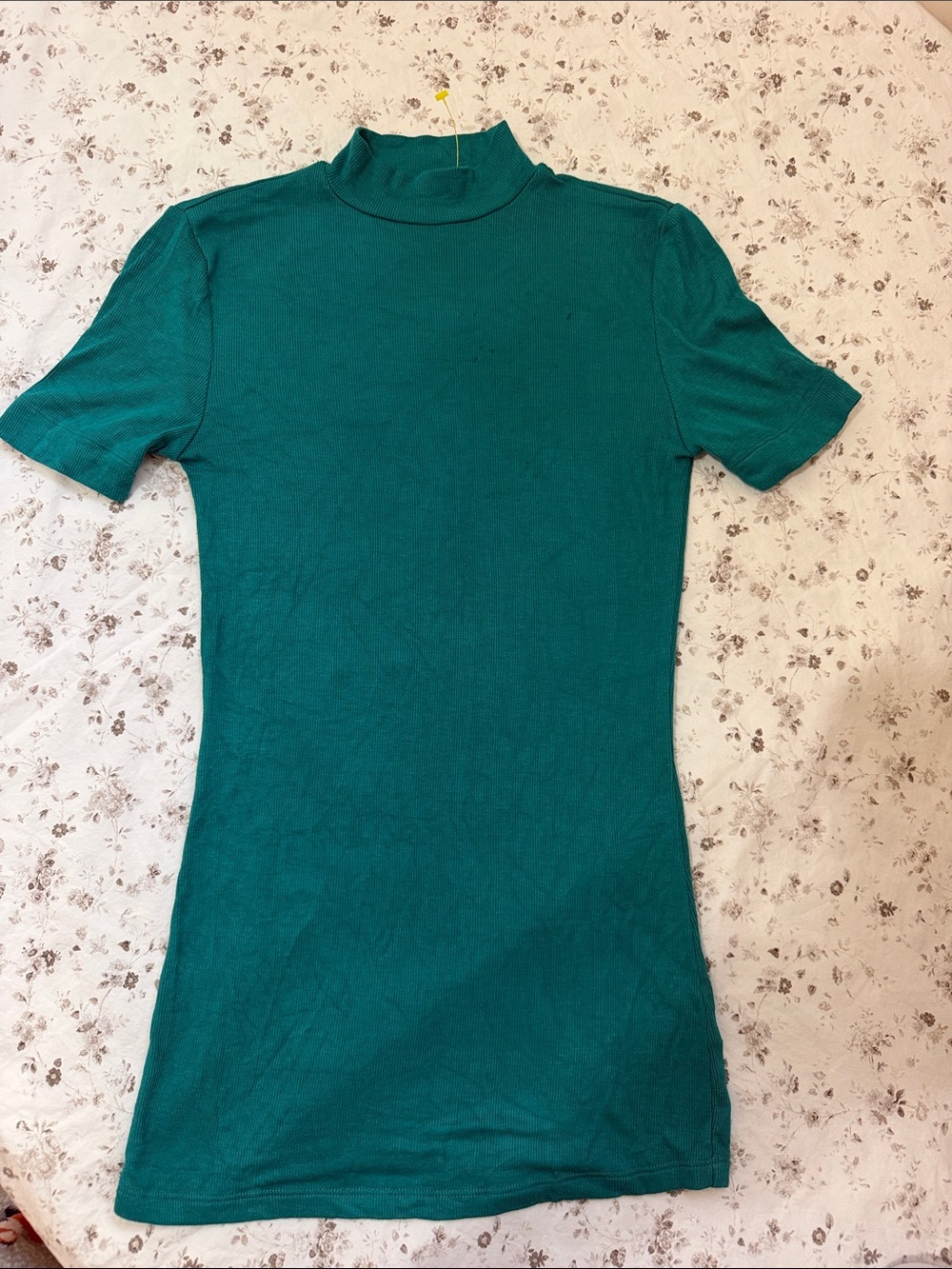 Babaton Teal Green Short-Sleeve Mock Neck Top